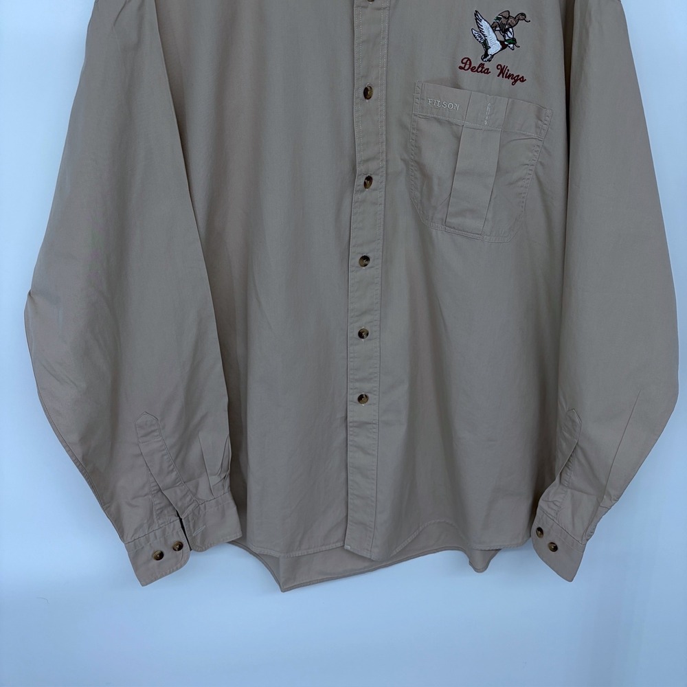 Vintage 2004 CC Filson Button Up Shirt XL Khaki Beige Delta Wings USA Made 652BD - Picture 3 of 8